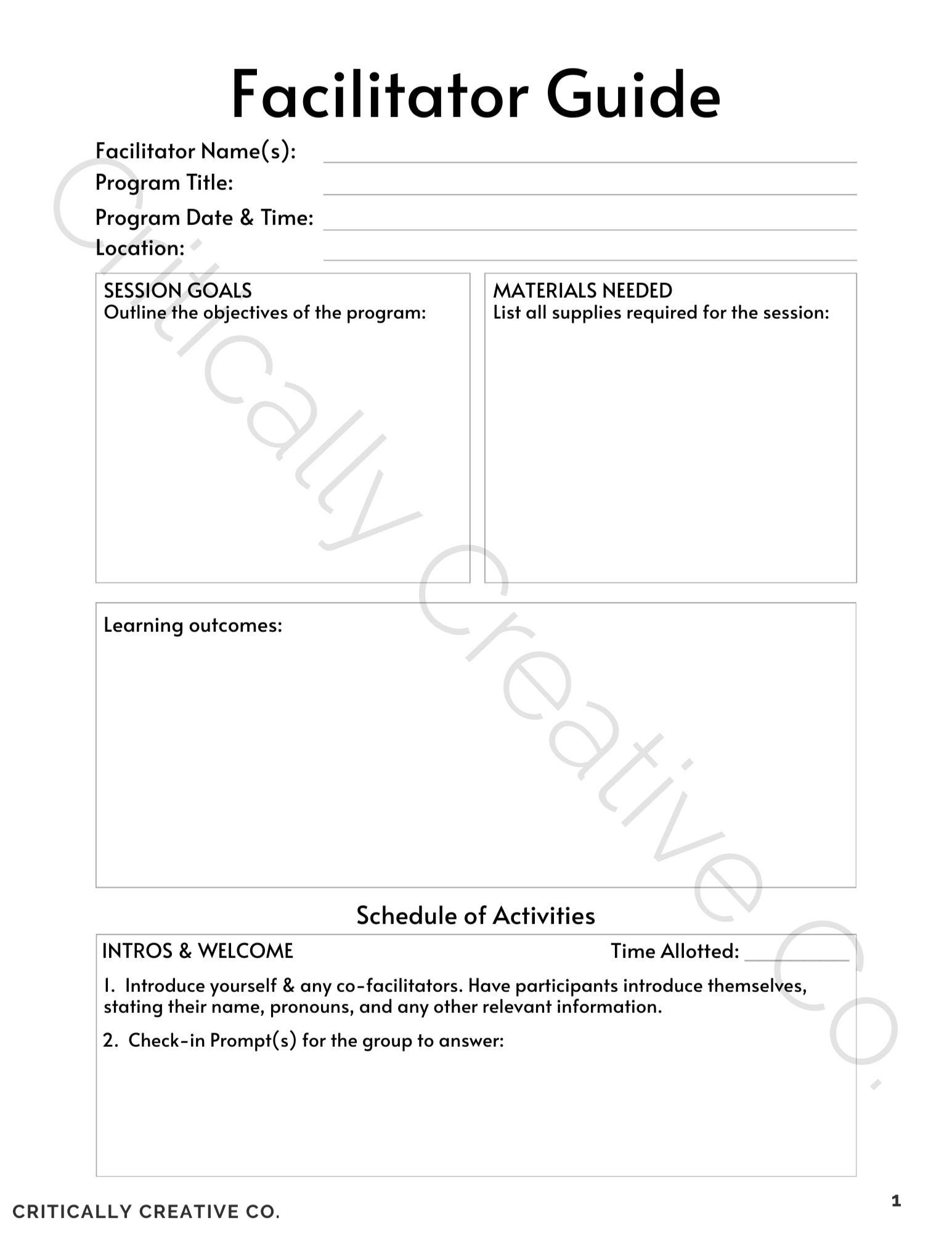 Facilitator Guide Worksheet: Printable Workshop Lesson Plan (PDF) - Etsy