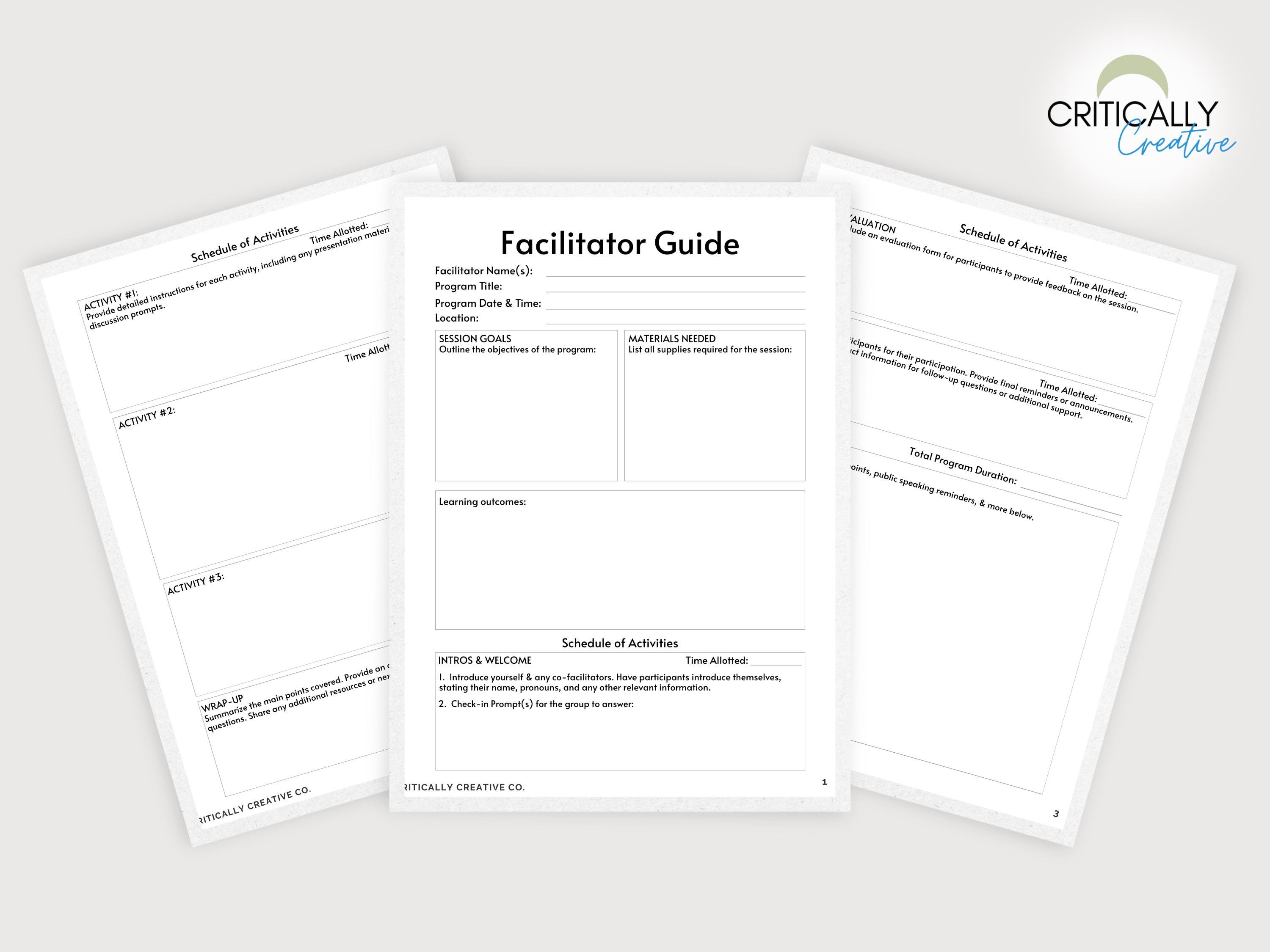 Facilitator Guide Worksheet: Printable Workshop Lesson Plan (PDF) - Etsy