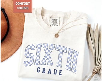 Sixth Grade Teacher Shirt, Comfort Colors® Teacher Shirt, Retro Checkered Teacher Shirt, 6th Grade Teacher T-shirt, Sixth Grade Teacher Tee