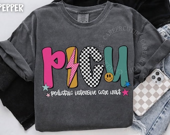 Comfort Colors® PICU Nurse Shirt, Pediatric ICUt Tshirt, Picu RN T-shirt, Nurse Grad Gift, Healthcare Apparel, Retro Checkered RN Tee