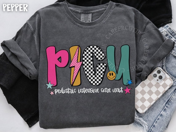 Comfort Colors® PICU Nurse Shirt, Pediatric ICUt Tshirt, Picu RN T-shirt, Nurse Grad Gift, Healthcare Apparel, Retro Checkered RN Tee