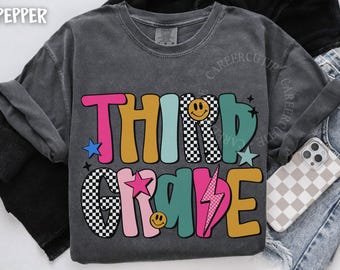 Comfort Colors® Third Grade Shirt, Third Grade Teacher Shirt, 3rd Grade Teacher Shirt, Retro Teacher Tshirt, Checkered Teacher Shirt