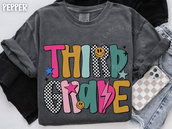 Comfort Colors® Third Grade Shirt, Third Grade Teacher Shirt, 3rd Grade Teacher Shirt, Retro Teacher Tshirt, Checkered Teacher Shirt