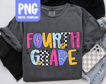 Fourth Grade Teacher PNG, Retro 4th Grade Teacher Tshirt Design, Personal Use Teacher Digital Download, Back to School Teacher Tshirt PNG