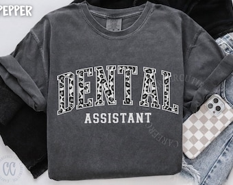 Dental Assistant Shirt, Snow Leopard Print DA Tee CC25032