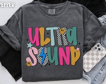 Ultrasound Technologist Shirt, Comfort Colors® Ultrasound Tech T-shirt, Retro Checkered Sonographer Medical Imaging Tech Tee