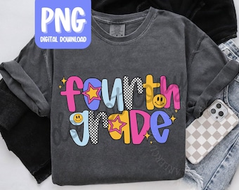 Fourth Grade Teacher PNG, Retro 4th Grade Teacher Tshirt Design, Personal Use Teacher Digital Download, Back to School Teacher Tshirt PNG