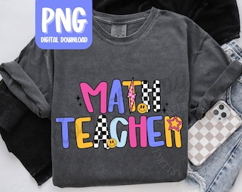 Professeur de mathématiques PNG, conception de tshirt rétro professeur de mathématiques, téléchargement numérique enseignant pour usage personnel, retour à l'école prof Tshirt PNG