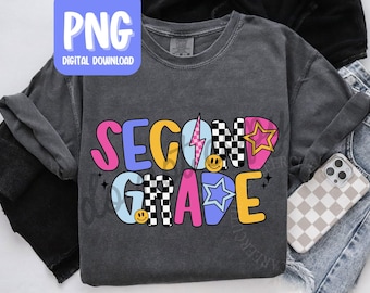 Camiseta de maestro de segundo grado (PNG), diseño retro de camiseta de maestro de segundo grado, descarga digital para uso personal, camiseta de regreso a clases (PNG)