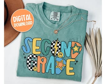 Maestra de segundo grado PNG, diseño de camiseta retro de segundo grado, descarga digital para uso personal, camiseta de regreso a clases PNG