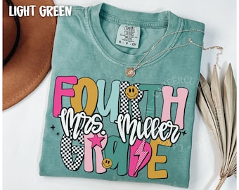 Custom Fourth Grade Teacher Shirt, Comfort Colors® 4th Grade Shirt, Personalized Teacher Name Shirt, Teacher Back to School Shirts