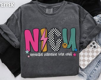 NICU Nurse Shirt, Comfort Colors® NICU Shirt, Retro Checkered Nurse Shirt, Neonatal ICU Nurse Tshirt, Registered Nurse Shirt
