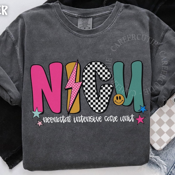 Chemise d'infirmière de l'USIN, chemise de l'USIN Comfort Colors®, chemise d'infirmière à carreaux rétro, t-shirt d'infirmière de soins intensifs néonatals, chemise d'infirmière autorisée