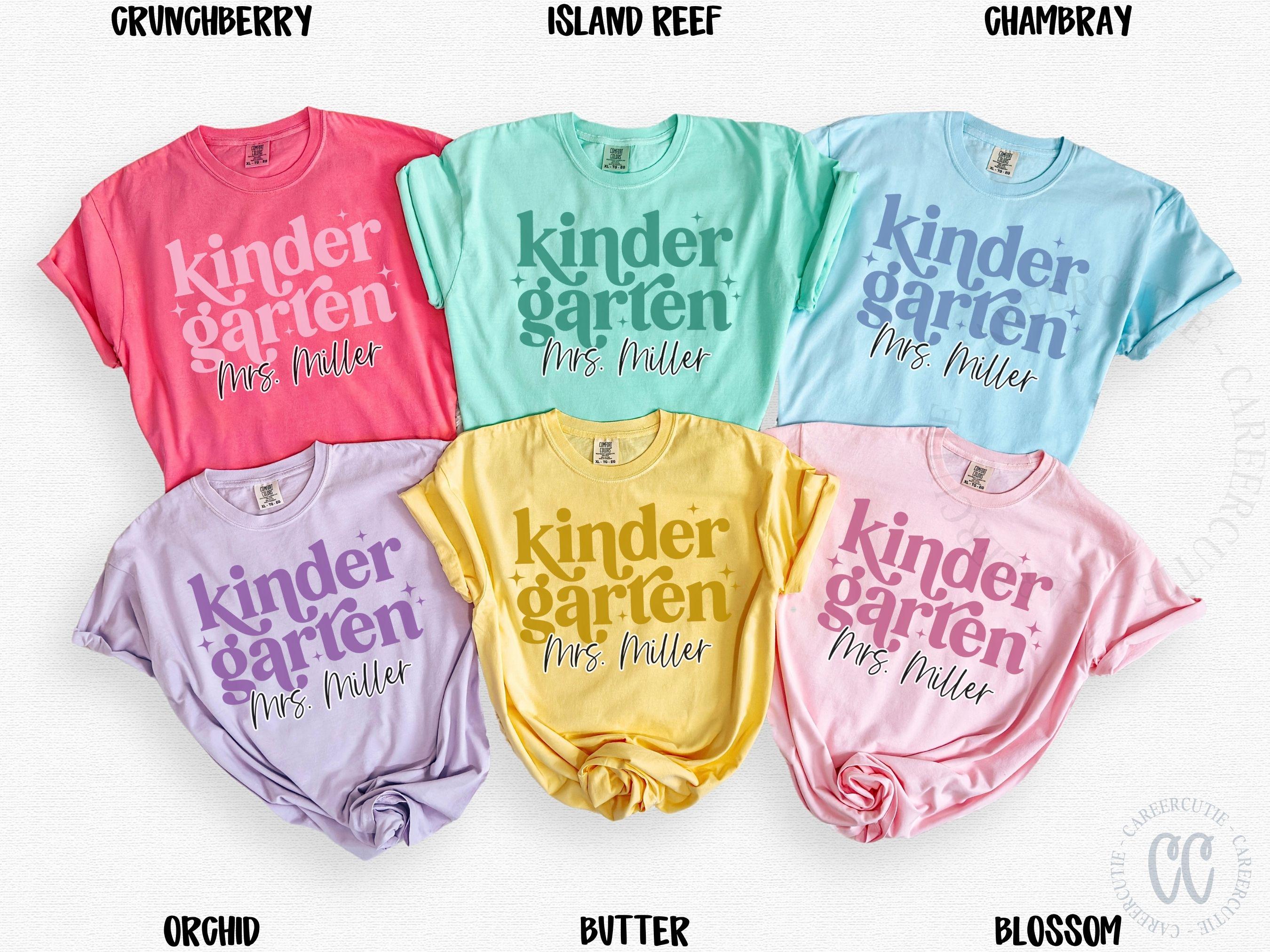 Comfort Colors® Custom Kindergarten Teacher Shirt, Personalized Kindergarten Teacher T-Shirt, Gift For Teacher, Kinder Crew Team Shirts