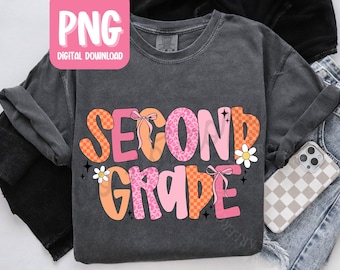 Maestra de segundo grado PNG, diseño de camiseta retro de maestra de segundo grado, diseño de camiseta de regreso a clases para niñas, diseño de camiseta del primer día de segundo grado