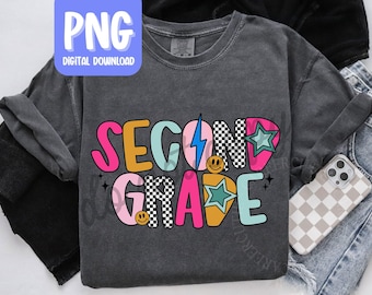 Camiseta de maestro de segundo grado (PNG), diseño retro de camiseta de maestro de segundo grado, descarga digital para uso personal, camiseta de regreso a clases (PNG)