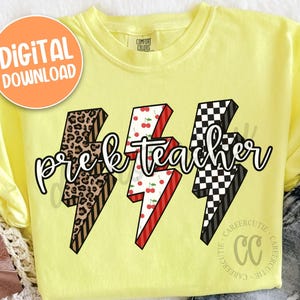 Pre-K Teacher PNG, Trendy Pre-K PNG, Checkered Leopard Cherry Tshirt Design Digital Download, Retro Checkered Preschool PNG