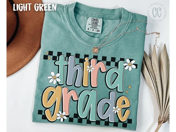 Comfort Colors® Third Grade Shirt, Third Grade Teacher Shirt, 3rd Grade Teacher Shirt, Retro Teacher Tshirt, Checkered Teacher Shirt