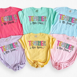 Personalized Teacher Name Shirt, Custom Teacher Tshirt, Back to School Teacher Team Shirts, Retro Comfort Colors® Teach T-shirt