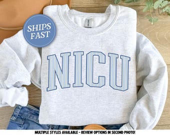 NICU Nurse Sweatshirt, Preppy Seersucker Neonatal Intensive Care Unit Pullover - Tshirts, Long Sleeve Tees and Sweatshirts Available - C2614