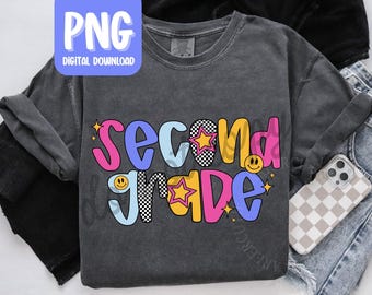 Camiseta de maestro de segundo grado (PNG), diseño retro de camiseta de maestro de segundo grado, descarga digital para uso personal, camiseta de regreso a clases (PNG)