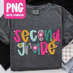 Second Grade Teacher PNG, Retro 2nd Grade Teacher Tshirt Design, Personal Use Teacher Digital Download, Back to School Teacher Tshirt PNG