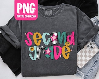 Camiseta de maestro de segundo grado (PNG), diseño retro de camiseta de maestro de segundo grado, descarga digital para uso personal, camiseta de regreso a clases (PNG)