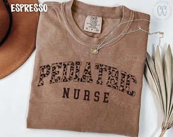 Pediatric Nurse Shirt Comfort Colors Collegiate Leopard Peds Nurse Tshirt LC25201