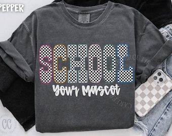Custom School Tshirt Back to School Shirts Customizable School Mascot Shirt, Personalized Comfort Colors T-shirts, Spirit Week Shirt CC25010