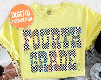 Fourth Grade Teacher PNG, Retro Checkered 4th Grade Teacher Tshirt Design Digital Download (Personal Use Only)