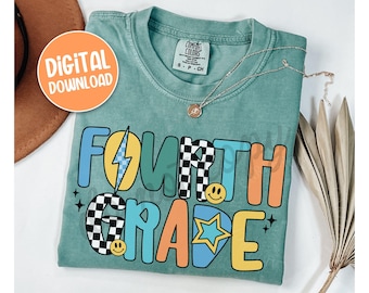 Fourth Grade Teacher PNG, Retro 4th Grade Tshirt Design, Personal Use Teacher Digital Download, Back to School Teacher Tshirt PNG