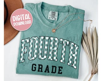 Fourth Grade Teacher PNG, Retro Checkered 4th Grade Teacher Tshirt Design Digital Download (Personal Use Only)