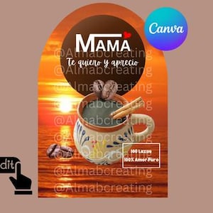 Plantilla editable etiqueta de café para el día de las madres/descarga digital/ plantilla de etiqueta para cafe/ diá de las madres
