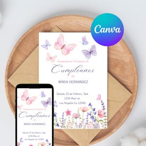 Invitación de mariposa para cumpleaños en español butterfly invitation in Spanish