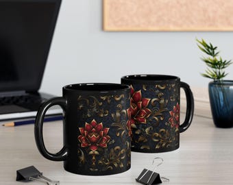 ロイヤルダマスクロータスマグ | 華やかな花柄コーヒーカップ | ヴィンテージティーマグ | バロックキッチン装飾 | ユニークなギフト