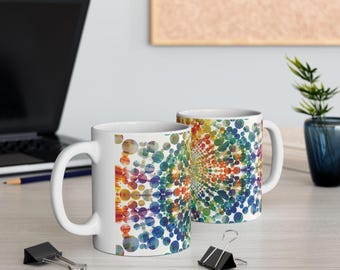 輝くレインボーモザイクマグ | 抽象アートコーヒーカップ | カラフルなティーマグ | アート愛好家へのユニークなギフト | ボヘミアンキッチンデコレーション