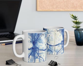 NeuroBloom マグカップ | ニューロンアート コーヒーカップ | 脳科学ティーマグ | 水彩科学ギフト | 神経解剖学装飾
