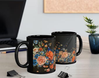 バタフライ ワールウィンド フローラル マグ | ヴィンテージ ボタニカル コーヒー カップ | バタフライ ラバー ティー マグ | ユニークな自然ギフト