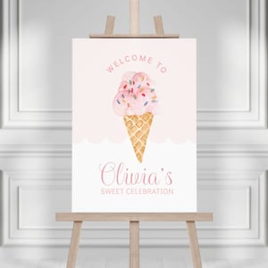 Cartel de cartel de bienvenida de cumpleaños de helado, Decoraciones editables para fiesta de helado, DESCARGA INSTANTÁNEA