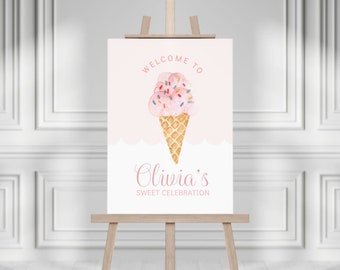 Ice Cream Birthday Welcome Sign Poster, Editable Ice Cream Party Decorations, INSTANT DOWNLOAD