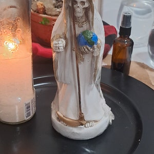 Handmade La Santisima Muerte Statue, La Nina Blanca, 8.5 Inch