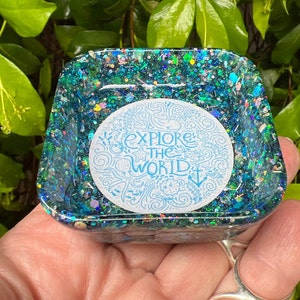 Explore The World Blue Green Aqua Mermaid Glitter Resin Trinket Dish/Ring Bowl