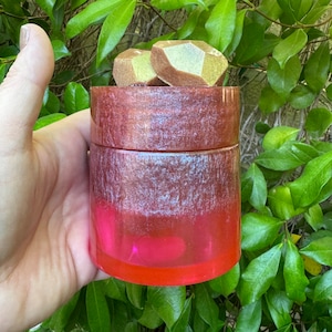 Pink Duochrome and Pink Resin Stash Jar is Gold Jewels On Top