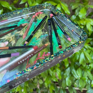 Lip Liner and Eye Liner Makeup Resin Vanity Tray/Rolling Tray