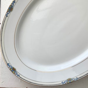 Vintage Noritake China Glenora Large Oval Serving Platter Dish, 1920s Morimuro, 14K Gold, Black Border, Blue, Floral, Mix-n-Match Table