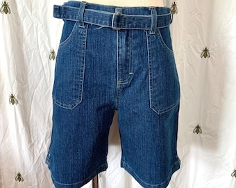 Vintage Dark Wash Jean Shorts, Size 6P, Architect Belted Denim Jorts