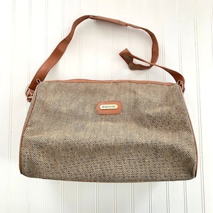 1980s Samsonite Tweed Luggage, Vintage Carry On Shoulder Bag, Neutrals, Unisex, Overnight Getaway, Business or Pleasure