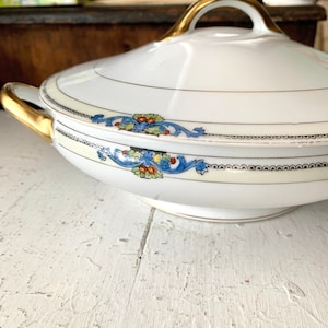 ヴィンテージ ノリタケ グレノーラ カバードサービングディッシュ、花柄アイボリー陶器、1920年代