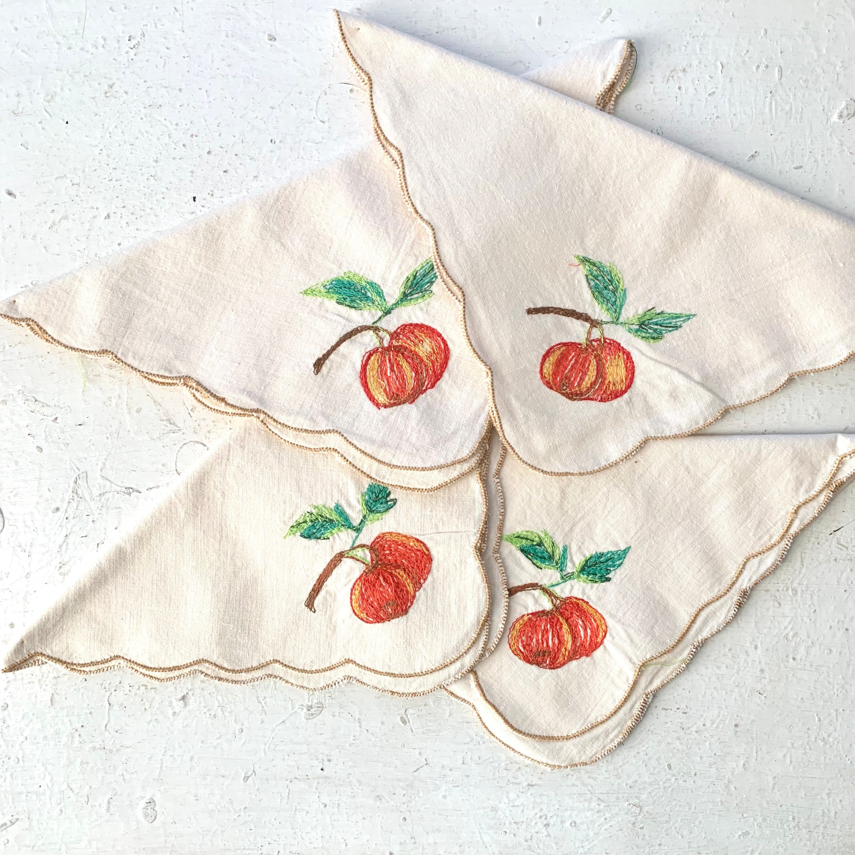 Set of 2 Vintage Embroidered Spanish Linen Napkins Days of the Week LARGE