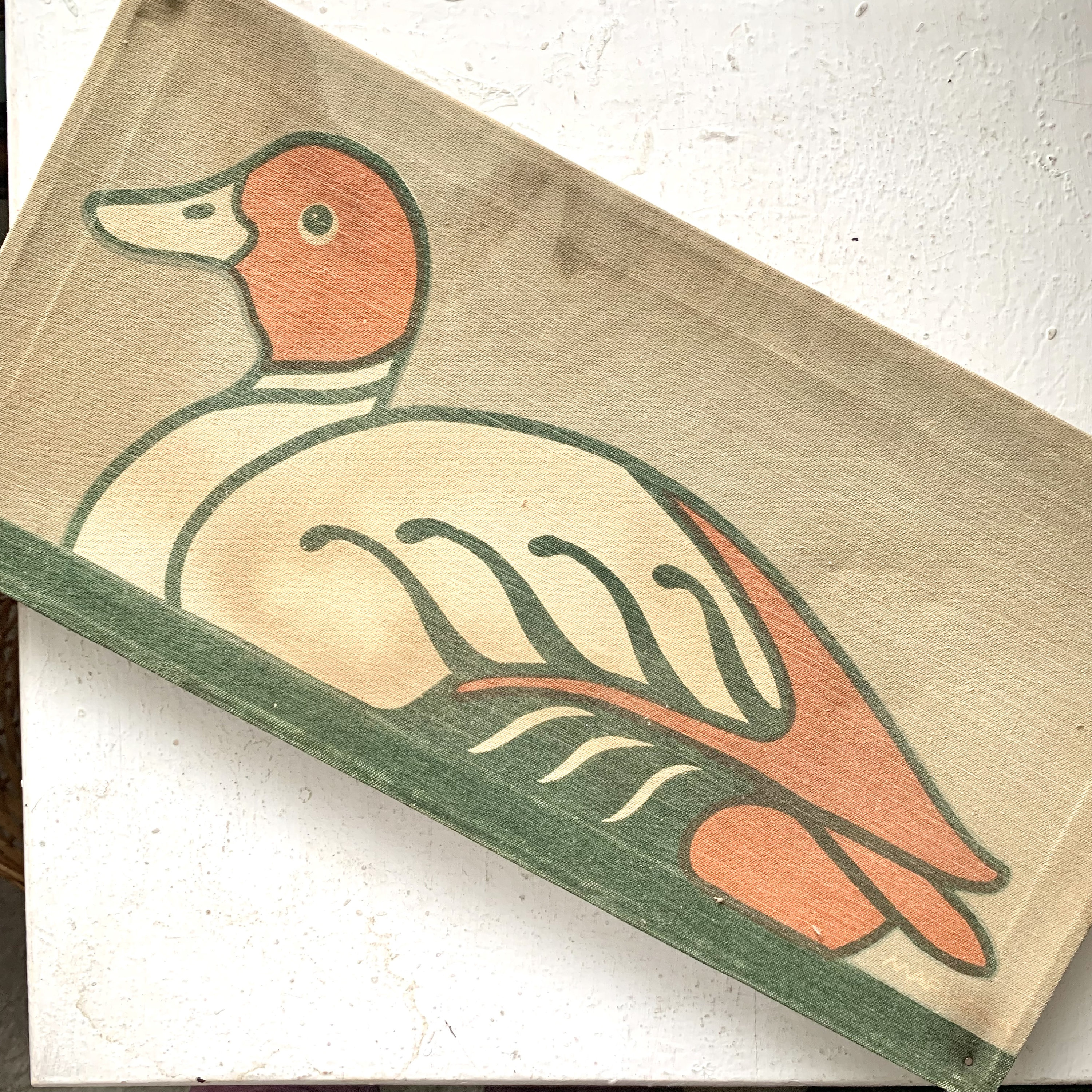 ビンテージ 70's MARUSHKA キャンバススクリーンプリント オウムガイ Vintage Marüshka 1970s Art, Mallard Duck Screen Printed